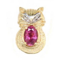 A2293 14K CAT SLIDE WITH PINK TOURMALINE & 2 DIAMOND EYES 